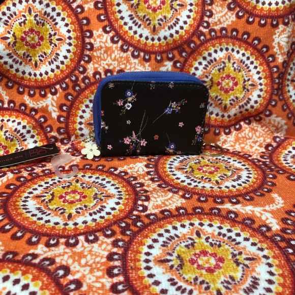 Wallet Cards,money ID pocket with keychain for Women gold black flowers. - Picture 2 of 3